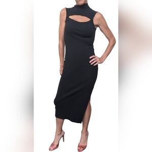 AllSaints Black Cut Out Sleeveless Midi Dress Bodycon Mock Neck Size 6